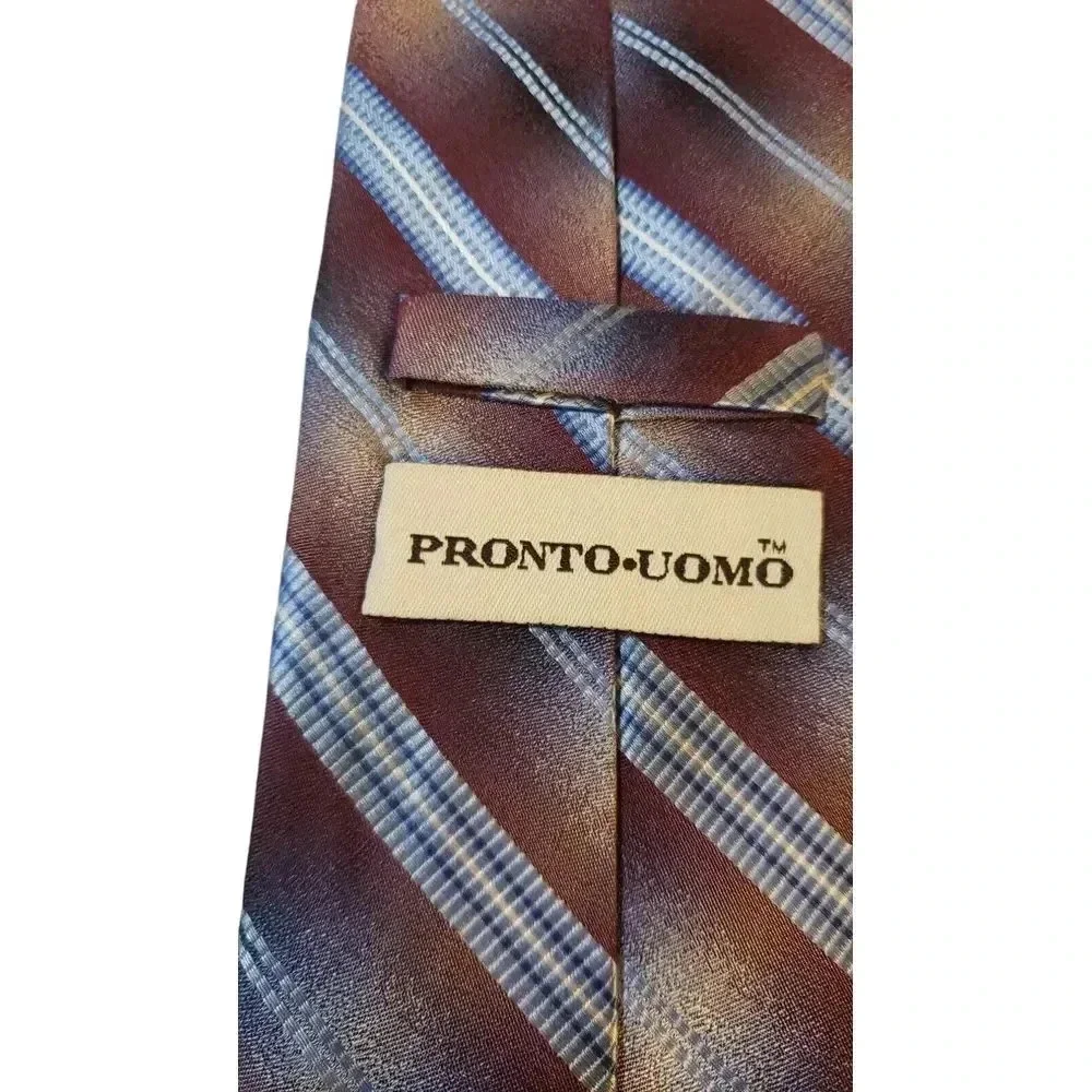 Pronto-Uomo Neck Tie Mens Blue Striped Luxury 100% Silk Handmade Business Power‎